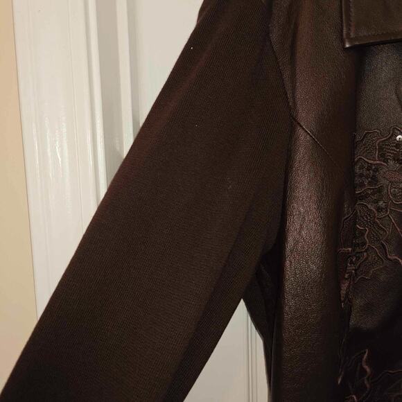 Peter Nygard Collection 1XL Brown Embroidered Leather and Knit Zip Jacket NWT - Picture 10 of 10